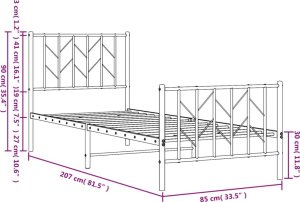 vidaXL vidaXL Metalowa rama łóżka z wezgłowiem i zanóżkiem, czarna, 80x200 cm 10