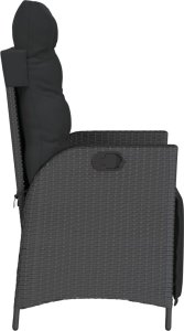 vidaXL vidaXL Rozkładany fotel ogrodowy z podnóżkiem, czarny polirattan 5