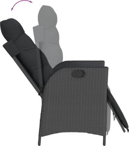 vidaXL vidaXL Rozkładany fotel ogrodowy z podnóżkiem, czarny polirattan 7