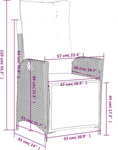 vidaXL vidaXL Rozkładany fotel ogrodowy z podnóżkiem, czarny polirattan 10