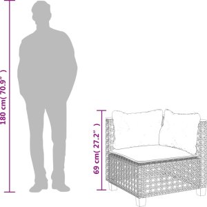 vidaXL Narożny moduł sofy z poduszkami, szary, polirattan 8