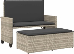 vidaXL vidaXL Ławka ogrodowa z poduszkami i podnóżkiem, jasnoszara polirattan 2