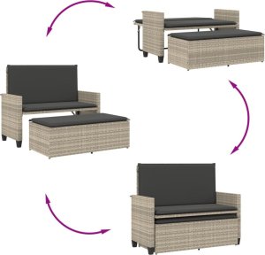 vidaXL vidaXL Ławka ogrodowa z poduszkami i podnóżkiem, jasnoszara polirattan 7