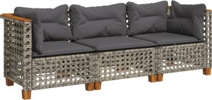 vidaXL vidaXL 3-osobowa sofa ogrodowa z poduszkami, szara, polirattan 2