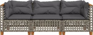 vidaXL vidaXL 3-osobowa sofa ogrodowa z poduszkami, szara, polirattan 4