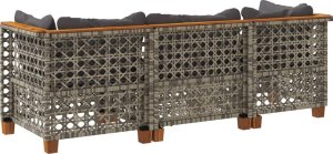 vidaXL vidaXL 3-osobowa sofa ogrodowa z poduszkami, szara, polirattan 6