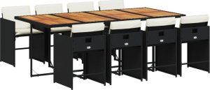 vidaXL vidaXL 9-cz. zestaw mebli ogrodowych z poduszkami, czarny, rattan PE 2