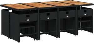 vidaXL vidaXL 9-cz. zestaw mebli ogrodowych z poduszkami, czarny, rattan PE 3