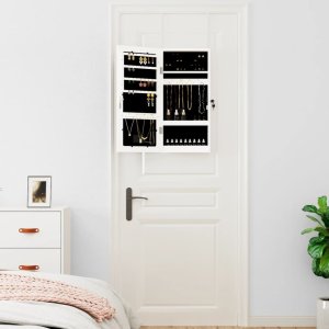 vidaXL vidaXL Szafka ścienna na biżuterię, z lustrem i LED, biała 3
