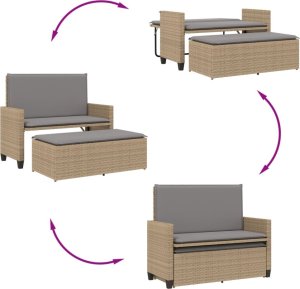 vidaXL vidaXL Ławka ogrodowa z poduszkami i podnóżkiem, beżowa, polirattan 8