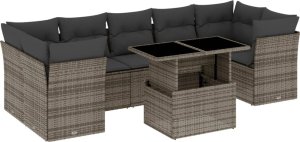 vidaXL 8-cz. zestaw mebli ogrodowych z poduszkami, szary, polirattan 2