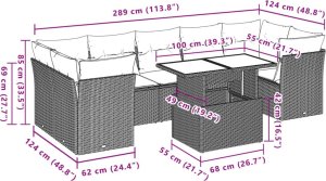 vidaXL 8-cz. zestaw mebli ogrodowych z poduszkami, szary, polirattan 10