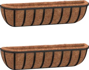 vidaXL vidaXL Korytka na kwiaty, 2 szt., z matą kokosową, czarne, 91x20x23 cm 2