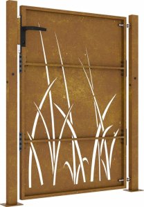 vidaXL vidaXL Furtka ogrodowa, 105x130 cm, stal kortenowska, motyw trawy 5