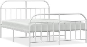 vidaXL vidaXL Metalowa rama łóżka z wezgłowiem i zanóżkiem, biała, 140x200 cm 2