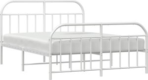 vidaXL vidaXL Metalowa rama łóżka z wezgłowiem i zanóżkiem, biała, 140x200 cm 4