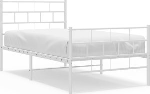 vidaXL vidaXL Metalowa rama łóżka z wezgłowiem i zanóżkiem, biała, 100x200 cm 2