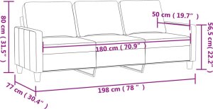 vidaXL vidaXL Sofa 3-osobowa, jasnożółta, 180 cm, tapicerowana tkaniną 8