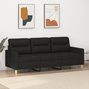 vidaXL vidaXL Sofa 3-osobowa, czarna, 180 cm, tapicerowana tkaniną 1