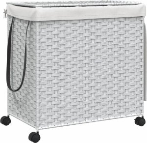 Kosz na pranie vidaXL vidaXL Kosz na pranie z kółkami, biały, 60x35x60,5 cm, rattan 2