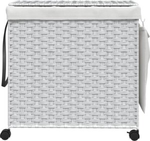 Kosz na pranie vidaXL vidaXL Kosz na pranie z kółkami, biały, 60x35x60,5 cm, rattan 3