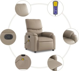 vidaXL vidaXL Rozkładany fotel masujący, cappuccino, obity sztuczną skórą 8