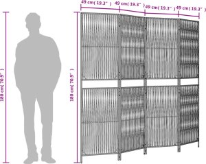 vidaXL vidaXL Parawan 4-panelowy, czarny, polirattan 9