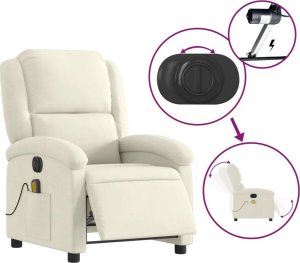vidaXL vidaXL Rozkładany fotel masujący, elektryczny, kremowy, aksamit 5