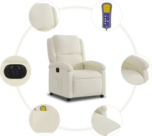vidaXL vidaXL Rozkładany fotel masujący, elektryczny, kremowy, aksamit 7