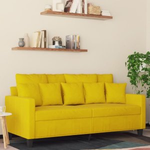 vidaXL vidaXL Sofa 2-osobowa, żółta, 140 cm, tapicerowana aksamitem 1