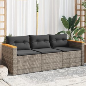 vidaXL vidaXL 3-osobowa sofa ogrodowa z poduszkami, szara, polirattan 1