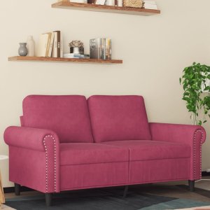 vidaXL vidaXL Sofa 2-osobowa, winna czerwień, 120 cm, tapicerowana aksamitem 1