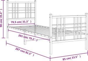 vidaXL vidaXL Metalowa rama łóżka z wezgłowiem i zanóżkiem, biała, 80x200 cm 8