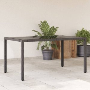 vidaXL vidaXL Stół ogrodowy ze szklanym blatem, czarny, 150x90x75cm rattan PE 1