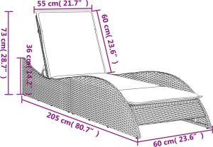 vidaXL vidaXL Leżanka z poduszką, beżowa, 60x205x73 cm, polirattan 9