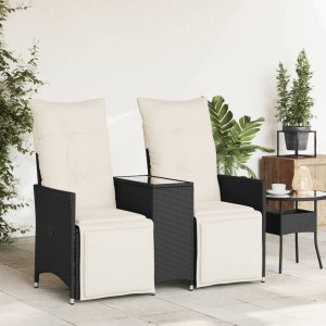 vidaXL vidaXL Rozkładana sofa ogrodowa dla 2 os., ze stolikiem, czarna 3