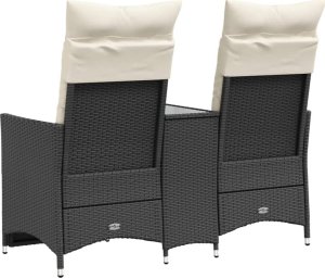 vidaXL vidaXL Rozkładana sofa ogrodowa dla 2 os., ze stolikiem, czarna 6