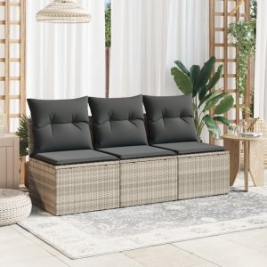 vidaXL vidaXL Sofa ogrodowa z poduszkami, 3-osobowa, jasnoszara, polirattan 3