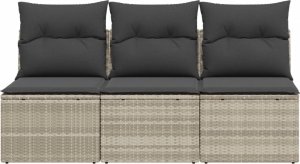 vidaXL vidaXL Sofa ogrodowa z poduszkami, 3-osobowa, jasnoszara, polirattan 4