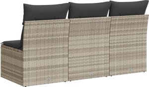 vidaXL vidaXL Sofa ogrodowa z poduszkami, 3-osobowa, jasnoszara, polirattan 6
