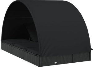 vidaXL vidaXL 2-os. leżak z półokrągłym daszkiem, czarny, 211x112x140 cm 8