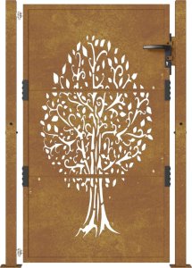 vidaXL vidaXL Furtka ogrodowa, 105x130 cm, stal kortenowska, motyw drzewa 4