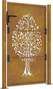 vidaXL vidaXL Furtka ogrodowa, 105x130 cm, stal kortenowska, motyw drzewa 5