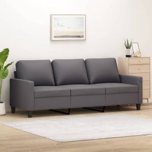 vidaXL vidaXL 3-osobowa sofa, szara, 180 cm, sztuczna skóra 1