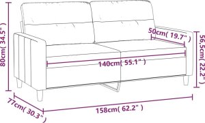vidaXL vidaXL 2-osobowa sofa, kremowa, 140 cm, tapicerowana tkaniną 8