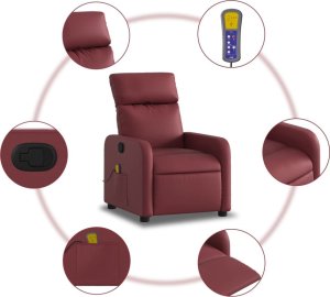 vidaXL Rozkładany fotel masujący, winna czerwień, obity sztuczną skórą 6