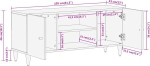 Listwa zasilająca vidaXL vidaXL Szafka pod telewizor, 105x33x46 cm, lite drewno mango 10