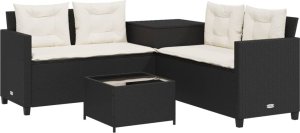 vidaXL vidaXL Narożnik ogrodowy z poduszkami i stolikiem, rattan PE, czarny 2