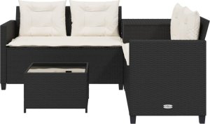 vidaXL vidaXL Narożnik ogrodowy z poduszkami i stolikiem, rattan PE, czarny 4