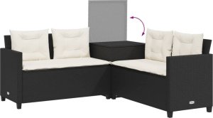 vidaXL vidaXL Narożnik ogrodowy z poduszkami i stolikiem, rattan PE, czarny 7